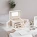 Vlando Mirrored Jewelry Box Organizer, Leather Jewelry Storage Case, Necklaces Earrings Rings Brackets Box Holder, Pearl White