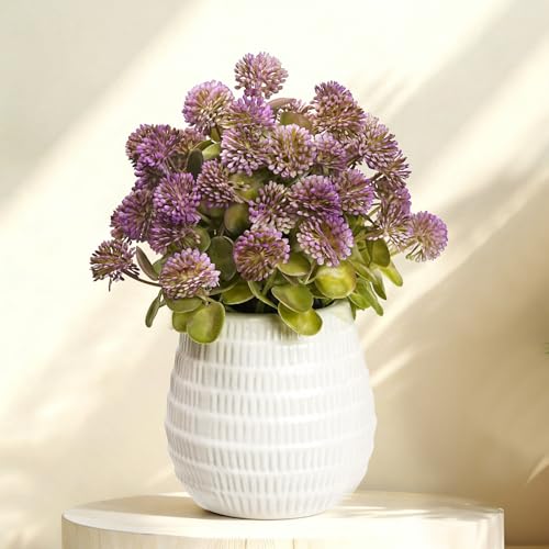 EVERLNESTIO 11in Mauve Artificial Flower Balls in White Ceramic Vase