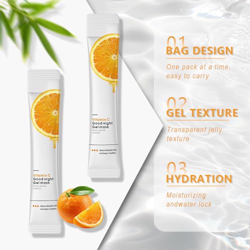 WanTuoluo 10X Collagen Anti-Aging Sleep Mask – Active Protein Technology – Intensive Hydration, Reduces Sagging & Dullness, Skin Care, Smooth & Whitilight, Cruelty-free (20PCS-Vitamin C Jelly Mask)