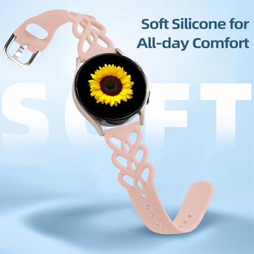 Wepro Silicone 20mm Watch Band for Galaxy Watch 7 6 5 4 Active 2 40mm Women | Slim Braided Strap for Samsung Galaxy Watch Band 6 4 Classic 43mm 47mm 42mm 46mm 5 Pro 45mm 3 41mm, Thin Cute Heart Lace Band - image 4