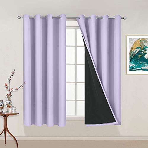 Image of Yakamok Lilac 100% Blackout Curtains 54 Inches Long for Bedroom 52 inch Wide | Blackout Curtain Panels for Bedroom, 2 Thick Layers Grommet Top Thermal Insulated Drapes with Black Liner for Living Room