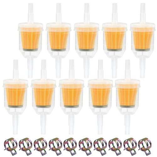 JASFLY 10 Pièces Filtre a Essence, Filtre Essence Tracteur Tondeuse 6-8 mm, Avec 10 Clips de Tuyau pour Moto, Scooter, Générateur, Tondeuse à Gazon, Auto