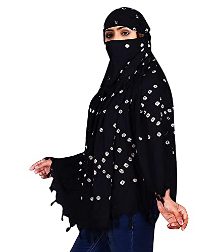 Image of Cotton Long Scarf Cum Mask Scarves Usable for Vehicle Driver | White Printed Design Fabric | Universal Size | Soft & Breathable Sun Protection | For Girl & Women