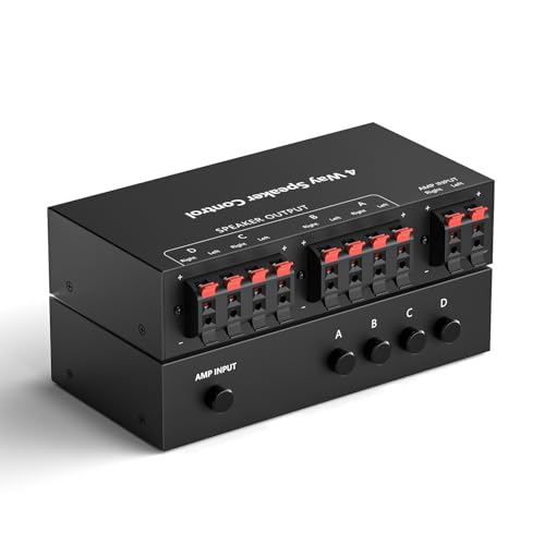 Dingsun 4-Way Audio Switcher, Stereo Speaker Control, Allow The Use of Four Pairs of Speakers with One Amplifier. (4-Way Audio Switch)