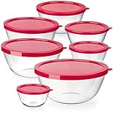 Glass Mixing Bowls - Nesting Bowls - Space-Saving Glass Bowls With Lids Food Storage - Set of 7...