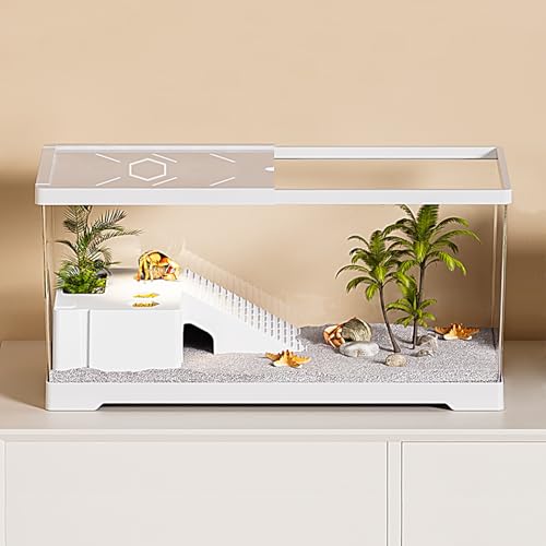 Turtle Fish Tank con piattaforma per crogiolarsi e drenaggio del fondo, 20 "x 9,5" x 9,5 "Acquario Turtle Tank per tartarughe giovani, gamberi, granchi, anfibi, rettili
