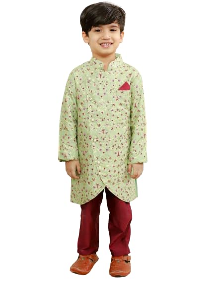 Image of Lil Drama Boys Ethnic Kurta Pyjama Green Colour