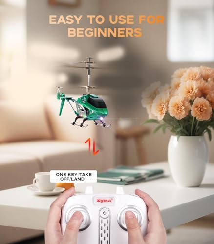 Image of SYMA Remote Control Helicopter, S107H-E Aircraft with Altitude Hold, One Key take Off /Landing, 3.5 Channel, Gyro Stabilizer, High &Low Speed, LED Light Indoor to Fly for Kid Beginner(Green)