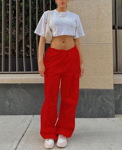 Neyaolk Parachute Pants for Women, Cargo Pants Women Baggy, Y2K Low Waist Wide Leg Baggy Relaxed Jogger Pants3