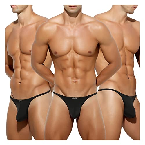 Arjen Kroos Men's Thong Sexy Low Rise Bulge Pouch Tagless Underwear 3 Pack-Mutilcolor