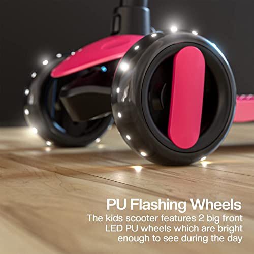 Image of Baybee Alpha Kick Scooter for Kids, Smart 3 Wheel Kids Scooter with 4 Height Adjustable Handle, Runner Scooters with Led PU Wheels & Brake, Skate Scooters for Kid 3 to 10 Years Boys Girls (Pink)