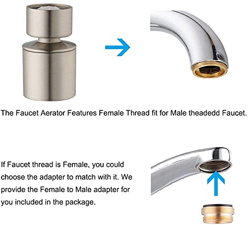 Waternymph Hibbent Dual-Function 2-Flow Faucet Spray Head Aerator, Water Saving Swivel Aerator With 2 Sprayer - Faucet Parts Replacement - 55/64 Inch-27Uns Female Thread - Brushed Nickel #TOP4