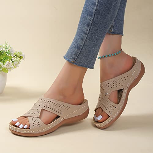 Orthopedic Wedge Sandals for Women Dressy Summer Comfortable Walking Wedge Sandals for Women Summer Low Heel Sandals Arch Support Casual Crisscross Straps Slip On Wedges Sandal Beach Solid Slippers3