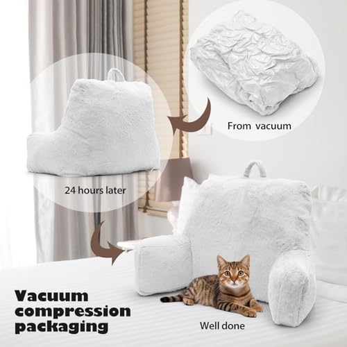 xffzroom Reading Pillow, Back Support Pillow for Bed Sitting Up, Standard Bed Rest Pillow with Arms for Adults,Back Support Pillow for Couch and Chair, Bed Reading Pillow, White