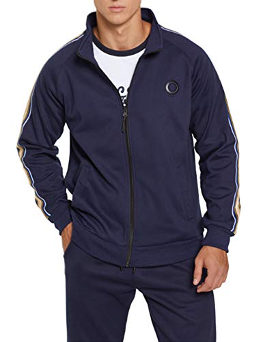 Men Outdoor 2 Piece Jacket Pants Track Suit Sport Sweat Suit Set Tracksuit Slim Fit Long Sleeve Zip-up Joggers Set, Blue-S