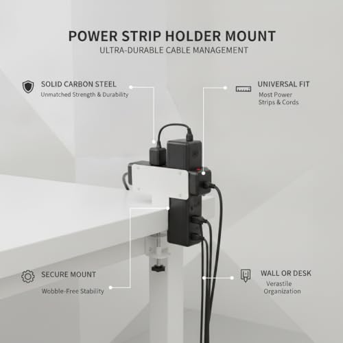 Soporte de montaje para regleta de acero al carbono, soporte robusto para protector contra sobretensiones para pared o escritorio, organizador de gestión de cables (4.7 x 2.0 x 3.9 pulgadas) miniatura 5