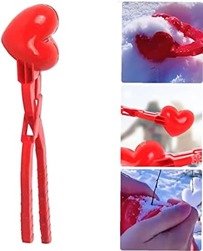 NIDONE Snowball Maker Snowball Tongs Heart Snowball Maker Winter Shape Plastic Sandball Tool Clip Kids Toys Ourdoor Winter Snow Toy Red