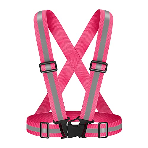 Fepdiu High Visibility Reflective Vest Safety Vest Running Reflective Gear Adjustable Reflective Vest for Walking,Jogging,Hiking,Night Cycling (Pink)