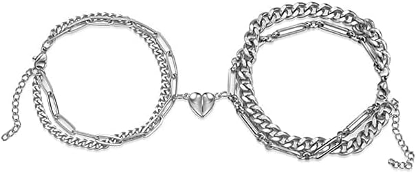 BEAUTIVIAMagnetic Couples Bracelets for Women Men, Stainless Steel Heart Magnet Couple Bracelets, Matching Bracelets for Love Couples