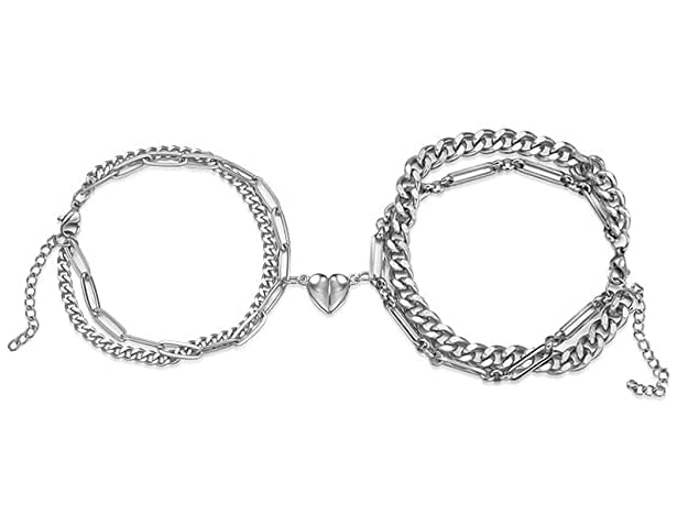 BEAUTIVIAMagnetic Couples Bracelets for Women Men, Stainless Steel Heart Magnet Couple Bracelets, Matching Bracelets for Love Couples