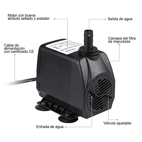 Miniatura 9 de Homvik Bomba De Agua Sumergible 2500l H 45w Para Acuario Estanque Pecera Fuente Circulación De Agua Dulce Y Marino Con 2 Boquillas 2.5m De Altura