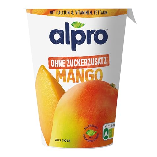 Alpro Soya-Joghurtalternative Mango ohne Zucker – Hochwertige und zuckerarme Proteinquelle – Vegan und laktosefrei – Reich an Ballaststoffen, Calcium und Vitaminen – 1 x 400 g