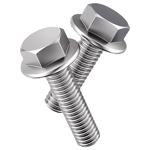 Image of M6-1.0 x 30mm Flanged Hex Head Bolts Flange Hexagon Screws, Stainless Steel 18-8 (304), Plain Finish,20PCS