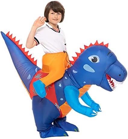 IHGYT Inflatable Dinosaur Costume for Kids, Blow up Dinosaur Costume for Boys and Girls, T Rex Costume Riding Blue Dinosaur Costume, Halloween Funny Party Outfits Kids.