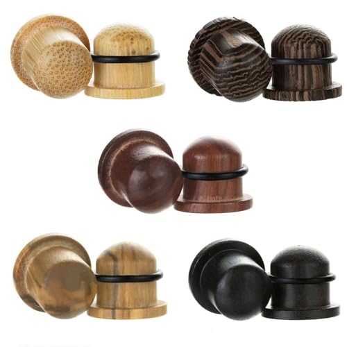 5 Pairs Natural Wood Bullet Cylinder Ear Plugs Tunnels Black Brown Expander Ear Gauges Stretched Piercing Body Jewelry 0g-5/8 (00g(10mm))