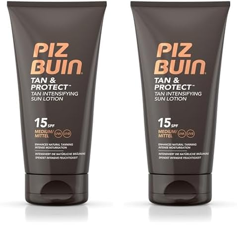Piz Buin Tan und Protect Intensiving Lotion LSF 15, Bräunungsintensivierende Lotion mit effektive UVA- und UVB-Filter, 150 ml (Packung mit 2)