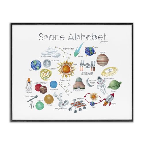 Outer Space Alphabet Learning Chart, 16 x 20 Inch Framed Giclée Print