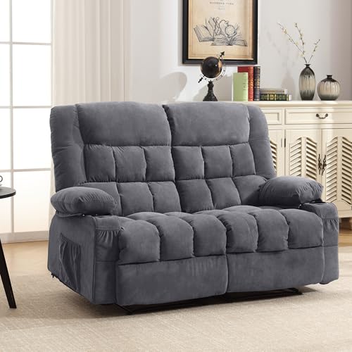 MAHOMICO Recliner Loveseat with Cup Holders for Living Room Love Seat Manual Oversized Recliner with Ergonomic, Side Pocket for Adult