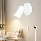 Dehobo Wall Light with Switch, Plug in Wall Spot Lamps GU10 Adjustable Wall Mounted Lights Aluminum Matte White for Bedroom Reading Room Cupboard Kitchen Desk Picture, No Bulb