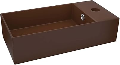 Lavabo de cerámica con rebosadero, color marrón oscuro para baño y aseo de invitados, duradero y fácil de limpiar