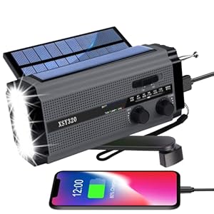 Yikanwen Draagbare radio op zonne-energie, AM/FM zwengelradio met oplaadbare 5000 mAh batterij, powerbank, led-zaklamp en leeslamp, SOS-alarm voor camping en outdoor, grijs