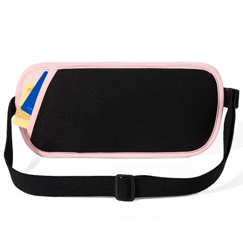 Image of Money Belt - Slim Passport Holder RFID Blocking Travel Wallet Undercover Fanny Packs for Men Women - Pink