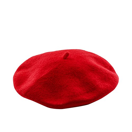 Littleducking Red French Beret Hat Women Fancy Dress Accessory Winter Autumn Wool Unisex Cap Vintage for Ladies Girls Mens