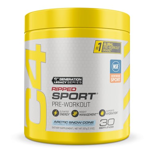 Cellucor C4 Ripped Sport Pre Workout Powder Arctic Snow Cone - NSF Certified for Sport + Sugar Free Preworkout Energy Supplement for Men & Women - 135mg Caffeine + Weight Loss - 30 Servings