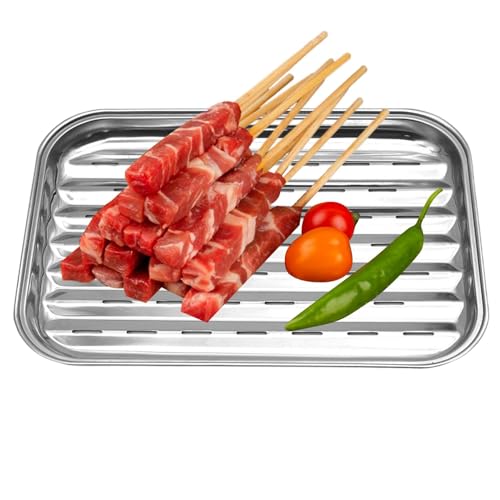 Bandejas para barbacoa al aire libre, sartén tostadora de acero inoxidable - Sartén rectangular para barbacoa | Sartén para parrilla al aire libre reutilizable, barbacoa para carne y l
