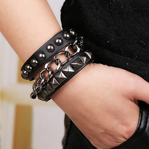 Yomlry 5Pcs Gothic Spike Bracelet Adjustable Punk Rock Bracelet Set Black Studded Faux Leather Bracelet For Men Women Punk Bracelets #TOP6