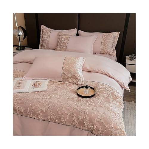 DHJKFU Juego de Funda Nórdica 150/180/200 Bordado de Lujo Cepillado Funda Edredón 220x240/200X230 con Sábana Plana y 2 Fundas de Almohada(Peach Pink,200x230-240x250cm)