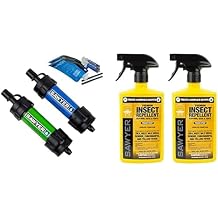 SP2101 MINI Water Filtration System, 2-Pack, Blue and Green + Sawyer Products SP6572 Twin Pack Premium Permethrin Clothing Insect Repellent Trigger Spray, 24 oz,Yellow