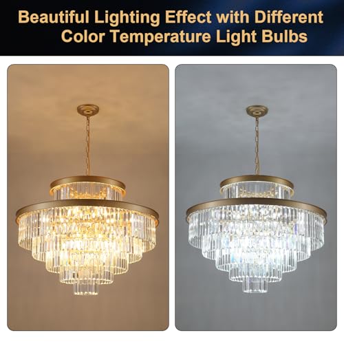 Image of 6-Tier Large Gold Crystal Chandeliers 35 inch Modern Luxury Foyer Chandeliers
