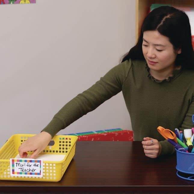 Really Good Stuff - 666001 Plastic Desktop Paper Storage Baskets for Classroom or Home Use – Plastic Mesh Baskets in Fun Rainbow Colors – 14.25” x 10” – (Set of 6)