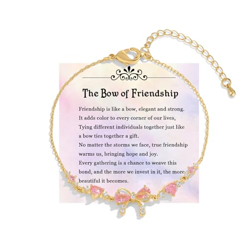 Bow Zircon Bracelet - Friendship Is Like A Bow For Women, Adjustable Ribbon Bow Beaded Chain White Pink CZ Friendship Bracelets To My Best Friend Fashion Gifts Jewelry