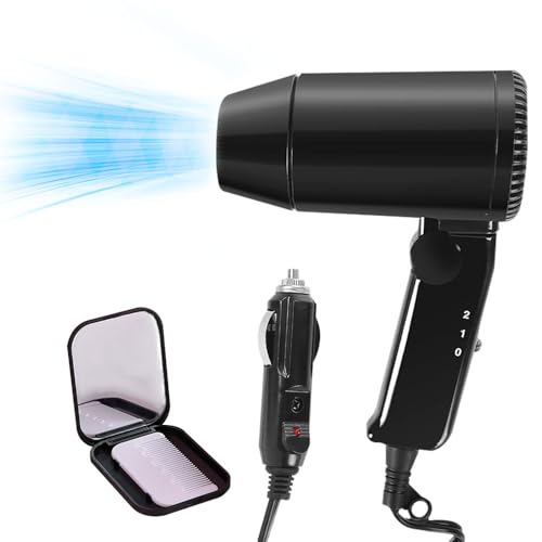 ZOYDP Secador de Pelo 12v para Coche, 120W Secador Coche 12v, Plegable Secador de Pelo Portátil para Coche de 12v, Secador 12v Autocaravana con Cable alimentación 1,5 m, 2 Temperaturas y Velocidades