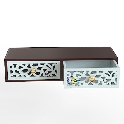 Image of Floating Engineered Wood Shelves with Drawer, Wall Shelves Multi use as Cabinet or Nightstands for Desk or Wall Storage (White)