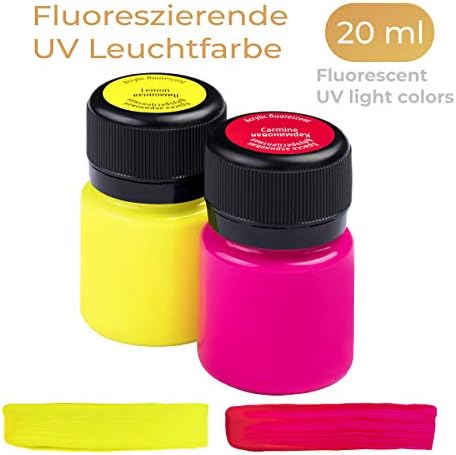 Decola Neon Acrylic Colours Set | 6 x 20 ml Fluorescent Acrylic Paint Glow under UV light (Black Light) | Made by Nevskaya Palitra
