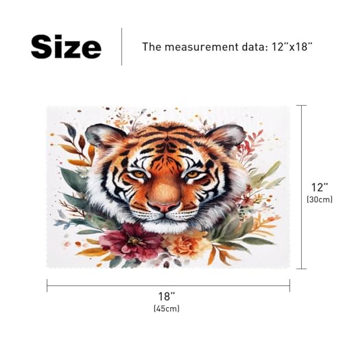 Set de table tigre aquarelle avec fleurs finition premium rectangulaire