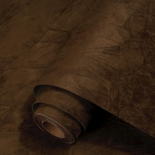 Decotalk Dark Brown Velvet Felt Sheets 15.7"x200" Adhesive Felt Wallpaper Peel and Stick Flocking Felt Sheet Wallpaper for Bedroom Felt Wall Paper for Crafts Jewelry Box Velvet Contact Paper Brown